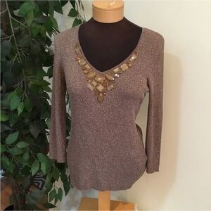 AUGUST Silk Woman’s Petite Large long sleeve pullover vneck sweater